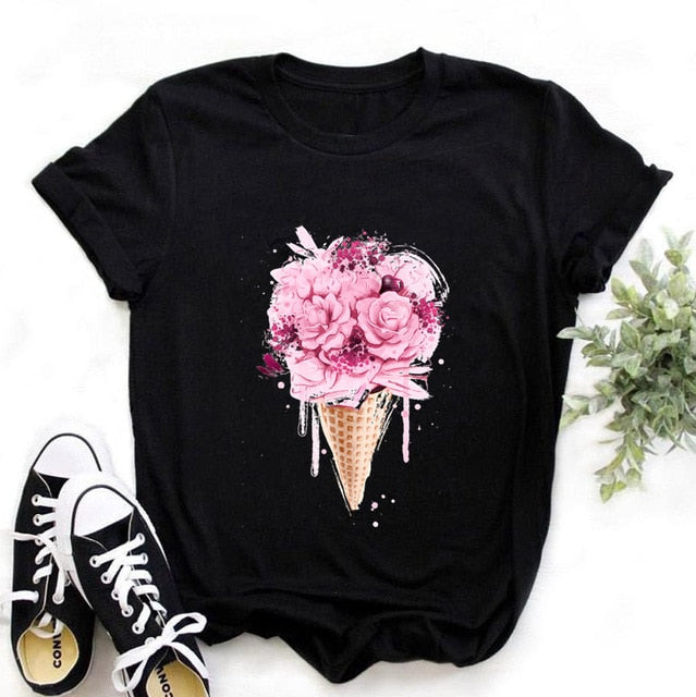 T-shirt femme manches courtes avec le dessin des lèvres